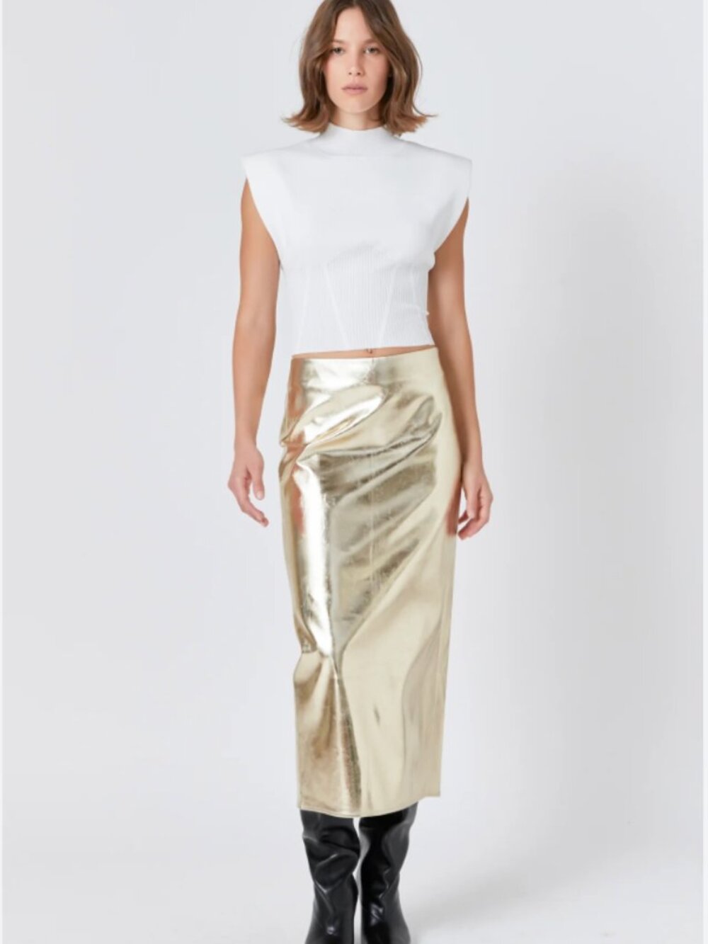 NWT Endless Rose Vegan Leather Skirt Gold/Champagne SZ M